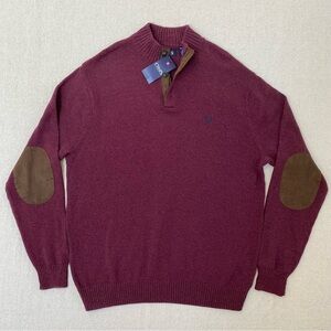 CHAPS Men's Classic Fit Pullover Sweater sz XXL Elbow Patch 1/4 Buttons MockNeck